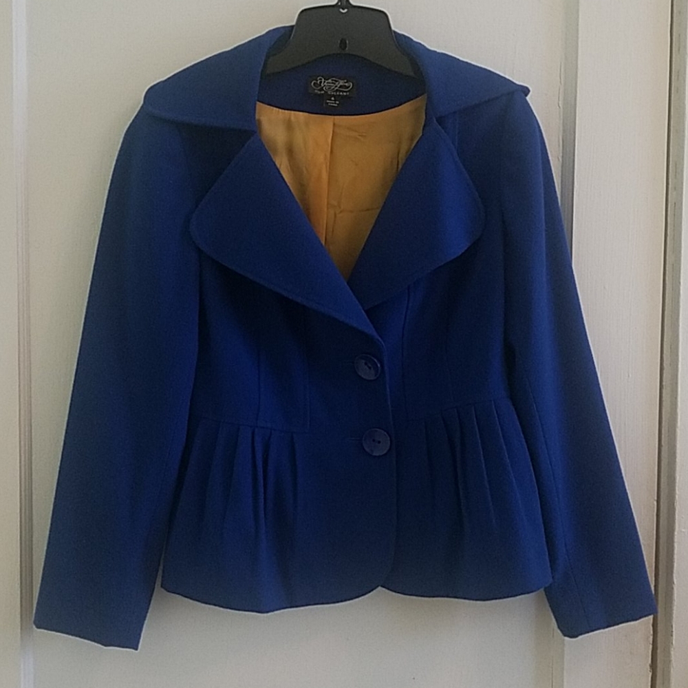 Blue Yvonne LaFleur pleated peplum jacket size 4